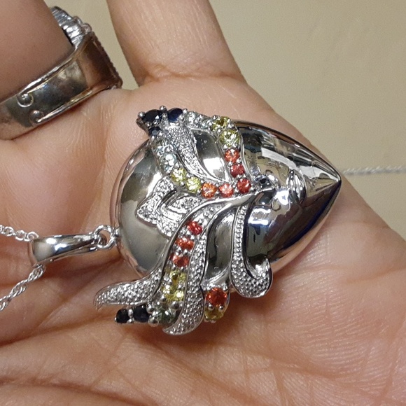 925 Genuine Multi Sapphire Mask Pendant with Chain.  FIRM.